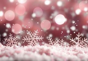 Delicate Frosted Snowflakes Against Soft Pink Background in Winter Glow photo