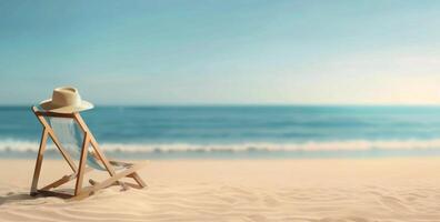 Relaxing Beach Chair With Straw Hat by the Ocean on a Sunny Day photo