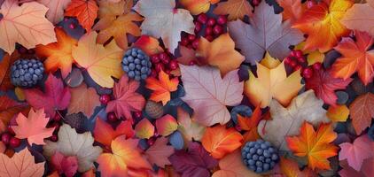 Vibrant Autumn Leaves and Berries on a Warm Background photo