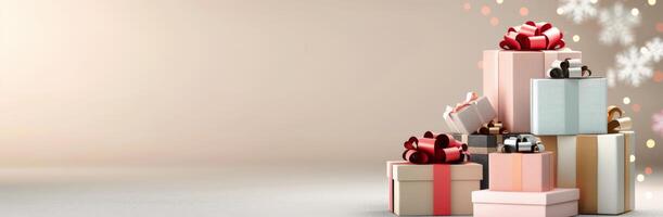 Elegant Wrapped Gifts With Ribbons on a Soft Background photo