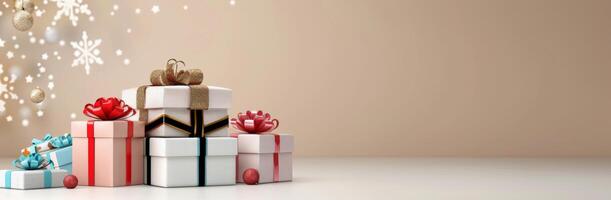 Elegant Wrapped Gifts With Ribbons on a Soft Background photo