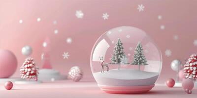 Delicate Snow Globe With Deer and Pink Trees on Soft Pink Background photo