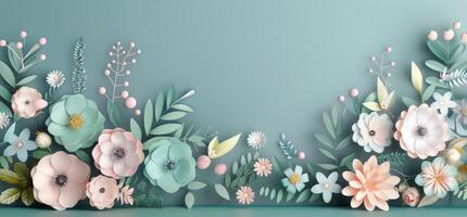 Elegant Floral Arrangement With Pastel Blooms on Soft Green Background photo