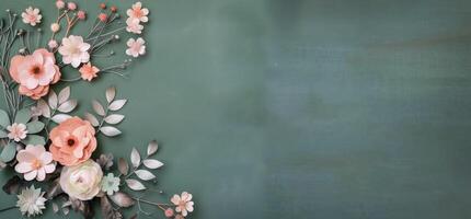 Floral Arrangement With Pastel Blooms on a Soft Green Background photo