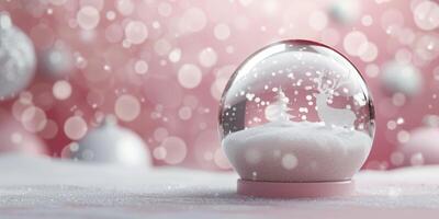 Delicate Snow Globe With Deer and Pink Trees on Soft Pink Background photo