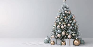 Decorated Christmas Tree Surrounded by Glittering Ornaments in Soft Winter Light photo