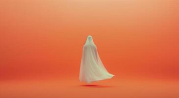 Ethereal Figure Floating Against Vibrant Orange Background photo