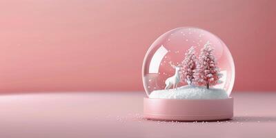 Delicate Snow Globe With Deer and Pink Trees on Soft Pink Background photo