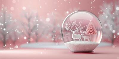 Delicate Snow Globe With Deer and Pink Trees on Soft Pink Background photo