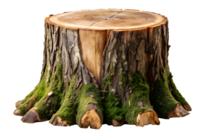 Tree stump with moss-covered bark, isolated transparent png