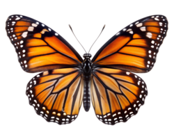 Monarch butterfly with open wings on white, isolated transparent png