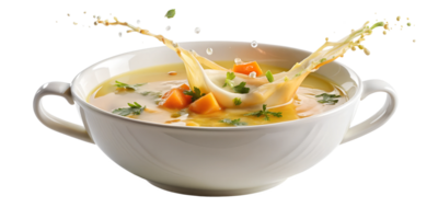 sopa com cenouras espirrando dentro tigela, isolado transparente png