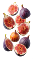 Whole and sliced figs showing rich red interior, isolated transparent png