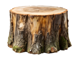 Mossy tree stump with textured bark, isolated transparent png