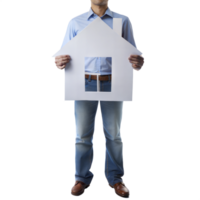 Man with house cutout symbol, isolated on transparent background png