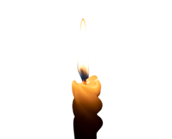 Single candle light glowing on a white candle isolated with clipping path in file format png