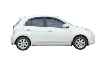 Side view of white mini or small car isolated with clipping path in file format png