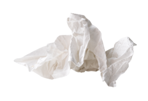 White screwed or crumpled tissue paper ball in strange shape after use isolated with clipping paht in file format png