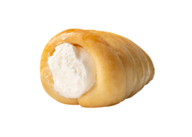 Front view of puff pastry cream horn isolated in file format png