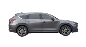 Side view of dark gray hatchback car isolated with clipping path in file format png