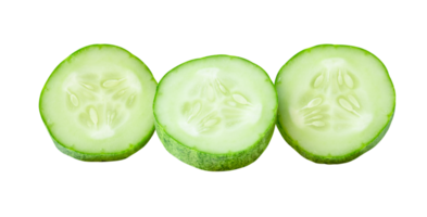 Top view of green cucumber slices or pieces in stack isolated in file format png