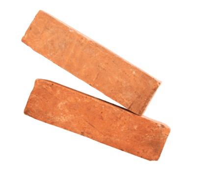 Top view of old red or orange bricks in stack isolated with clipping path in file format png