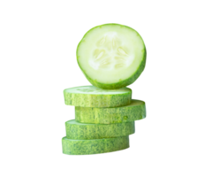 Green cucumber slices or pieces in stack isolated with clipping path in file format png