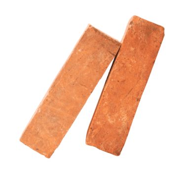 Side view of old red or orange bricks in stack isolated with clipping path in file format png