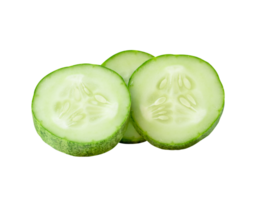 Front view of fresh green cucumber slices or pieces in stack isolated with clipping path in file format png