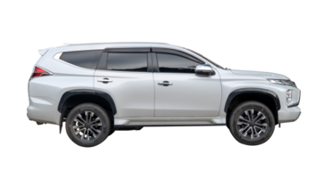 Side view of silver SUV car isolated with clipping path in file format png