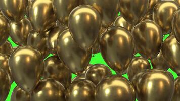3d render frame of golden balloons on a green background video