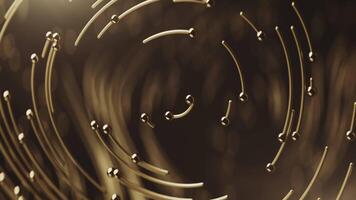 Curly golden abstract in circle lines together with particles on blurred bokeh background video