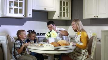 Family having breakfast at the table video