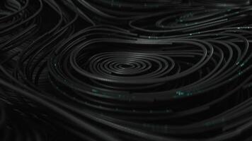 Black topographic circular lines with running matrix code video