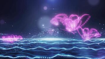 Abstract glamorous blue-pink field with flying butterfly video