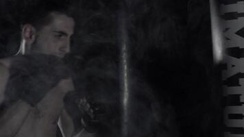 A man is boxing in a delayed pear action video
