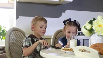 Family having breakfast at the table video