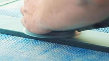 Process of meticulously refining wooden components using a high-precision polishing machine. video