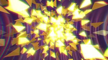 Abstract background in the form of flying golden pyramids with a glow effect. video