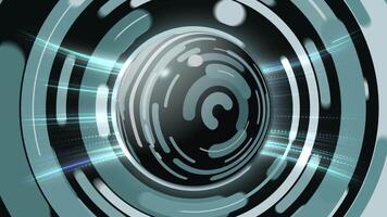 astratto sfondo nel il modulo di un' a strisce palla rotante contro un' sfondo di rotante cerchi. video