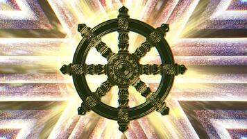 Abstract background in the form of a symbol of the Buddhist wheel of rebirth on a kaleidoscopic background. video