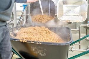 cleaning the boiler from residual malt after brewing beer in the brewery photo