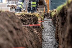 concrete in the ground for the foundation of the building photo