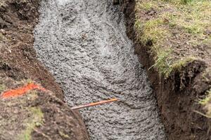 cementing the foundation in the ground when building a house photo