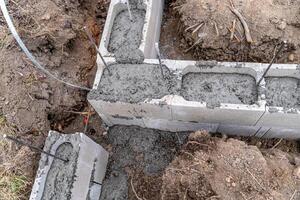 concreting of the foundation of a new building at the construction site photo