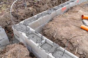 concreting of the foundation of a new building at the construction site photo