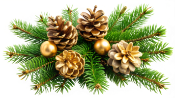 Pine cones and green fir branches Christmas decoration, transparent png