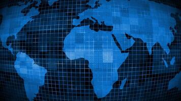 Royal blue color futuristic world map geographical background, hi-tech map of planet earth on black background video