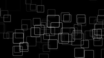 White color randomly moving squares on black background, simple shapes geometrical background video
