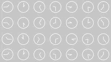 White color multiple moving clocks shows that time is not constant time always moves forward, futuristic loop able background video